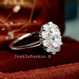 2.90CTW Moissanite halo ring in sterling silver